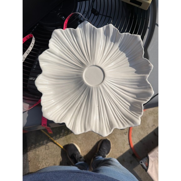 Unmarked Other - Vintage White Ceramic Lotus Serving Platter Flower-shaped‎ Decorative 13inches
